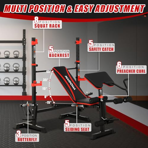 8 in 1 Olympic Weight Bench Set with Barbell Rack C3335