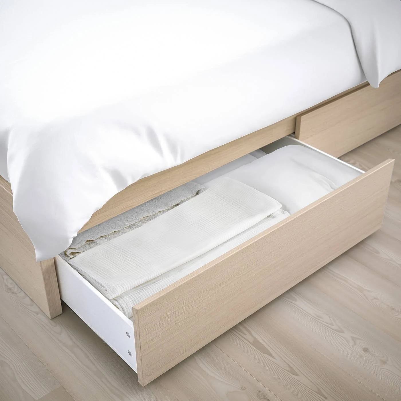 White Stained Oak Veneer King Bed Frame with 4 Storage Boxes H5802