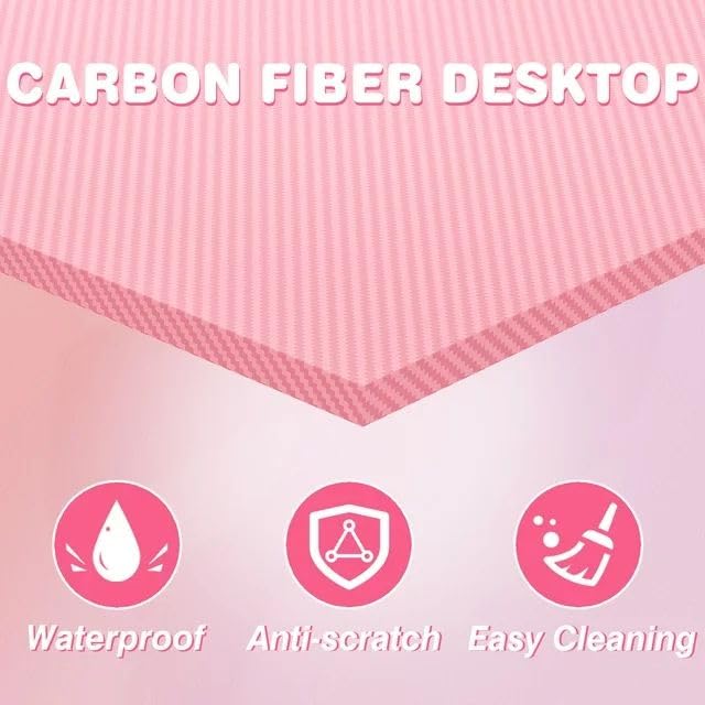 Pink 47 Inch L Shaped Computer Desk with Carbon Fiber Surface P785832