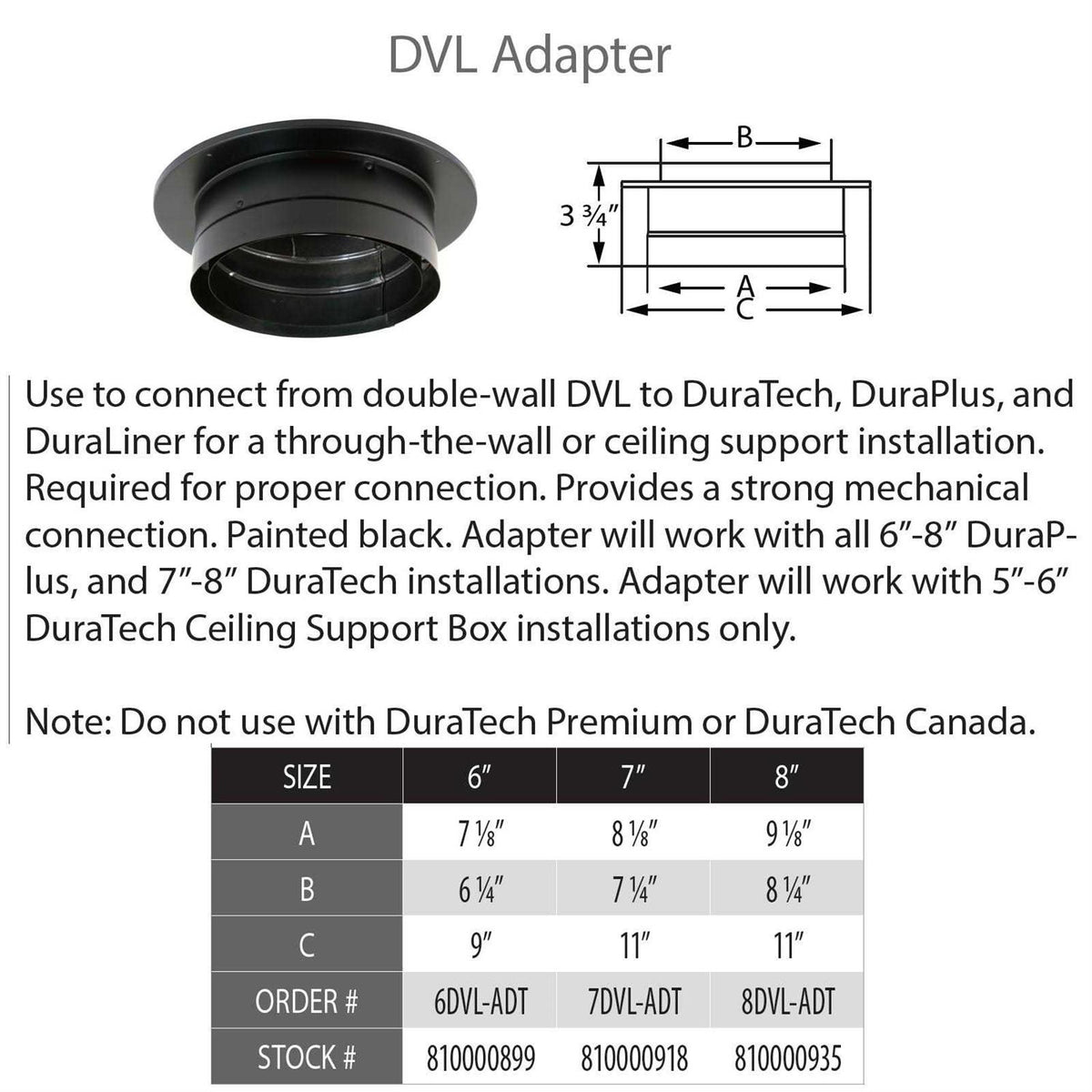 6 DVL Chimney Adapter with Trim V367502