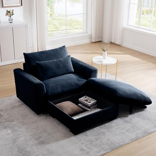 Oversized Corduroy Accent Chair with Storage Ottoman H853967