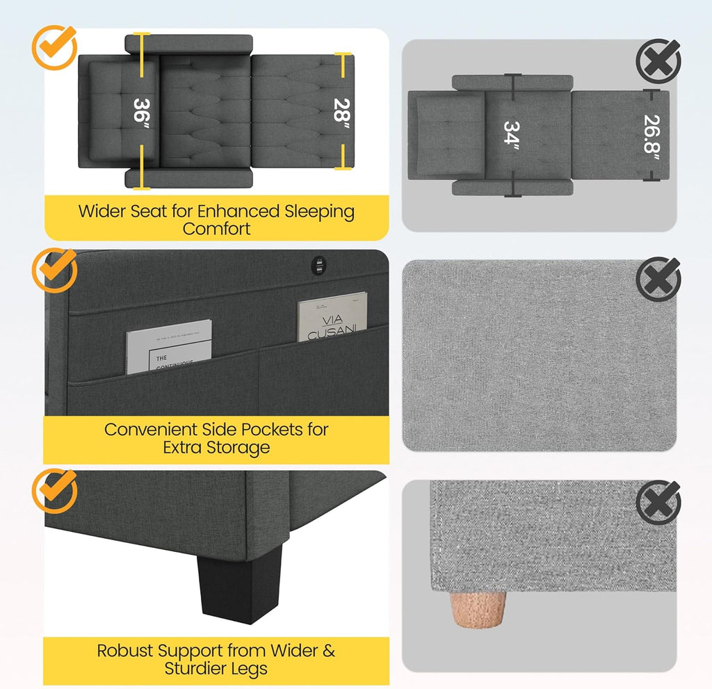 Dark Gray Fabric Convertible Futon Sofa Chair T527300