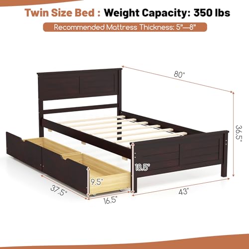 White Twin Size Bed Frame with 2 Drawers L7274