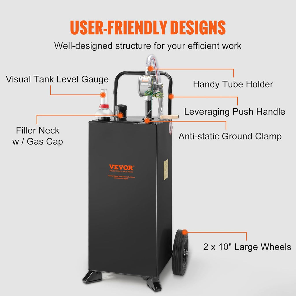 Black 30 Gallon Portable Fuel Caddy with Manual Transfer Pump Y572