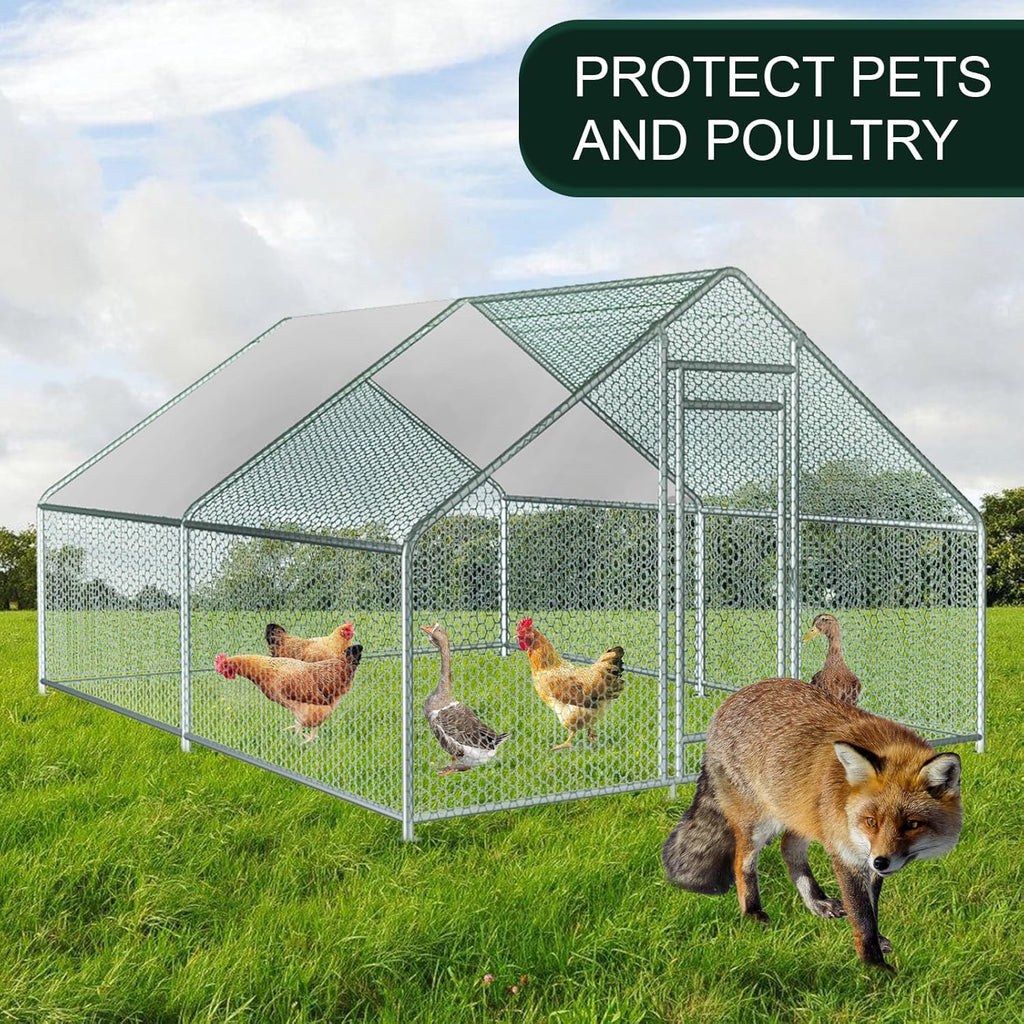13x10x6.5 FT Metal Chicken Coop with Waterproof Cover B753