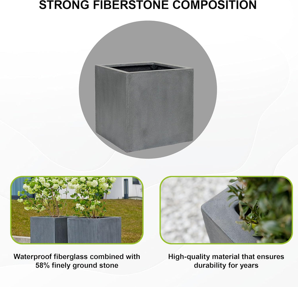 Grey Square Fiberstone Planter, Extra Large, 24 Inch Tall S5141