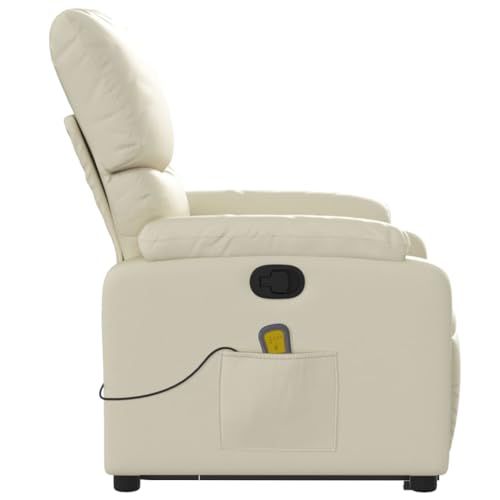 Cream Faux Leather Power Lift Massage Recliner Chair O6053