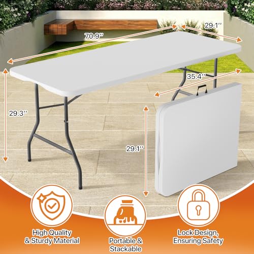White 6 Foot Heavy Duty Plastic Folding Table M597134