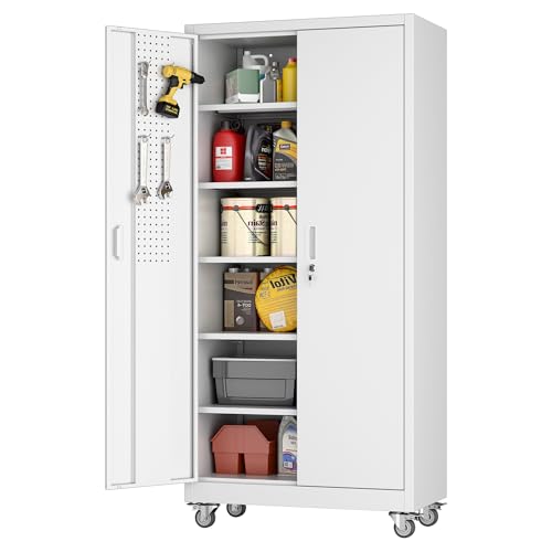 73" H Metal Storage Cabinet with Wheels and Locking Doors X5049