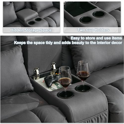 65" Manual Reclining Loveseat Sofa with Console and Cup Holders X300