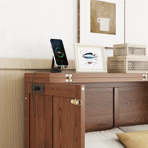 Queen Size Walnut Cabinet Murphy Bed with Drawer V4040