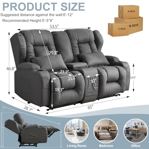 65" Manual Reclining Loveseat Sofa with Console and Cup Holders X300