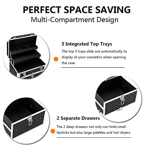 Red Rolling Makeup Train Case with 4 Removable Wheels & 2 Sliding Drawers T19995