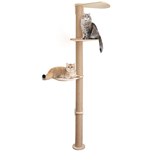 Wood Cat Tower Floor to Ceiling Adjustable with Natural Sisal Rope D574678