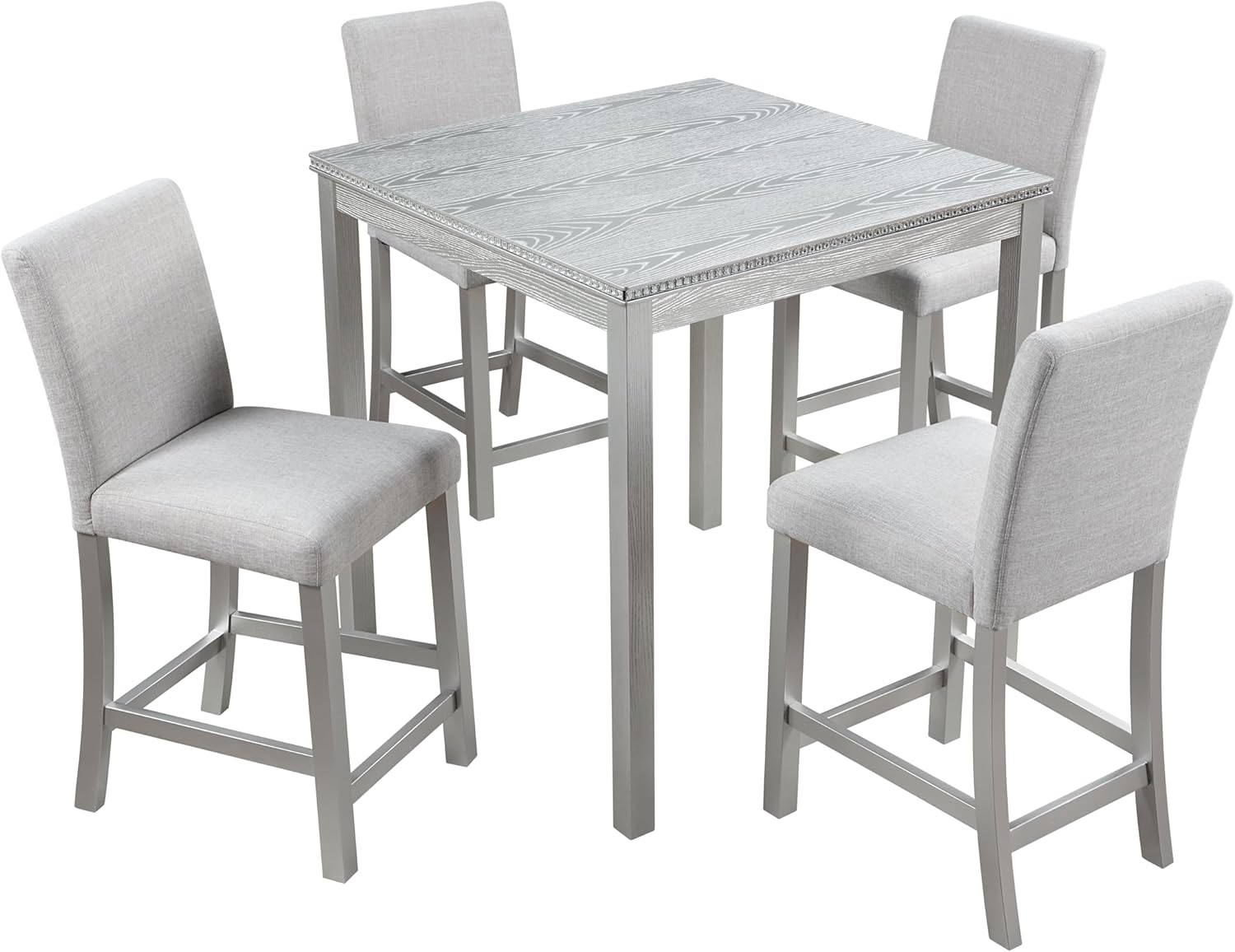 5-Piece Acacia Wood Counter Height Dining Table Set with 4 Upholstered-Seat Chairs J91026