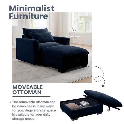 Oversized Corduroy Accent Chair with Storage Ottoman H853967