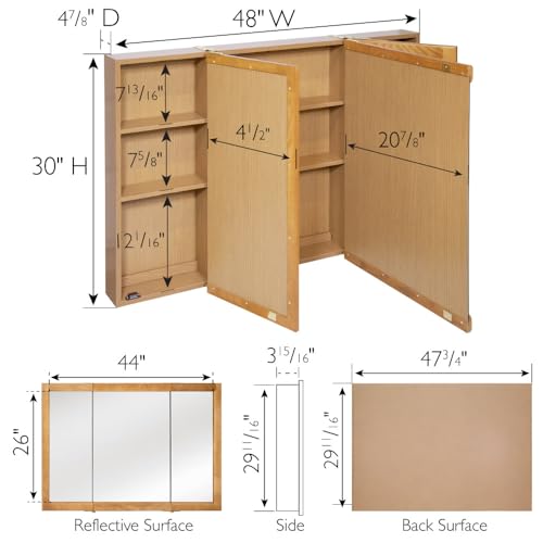 Nutmeg Oak Assembled Frame Bathroom Wall Cabinet with Mirrored Doors, 36" Q27114