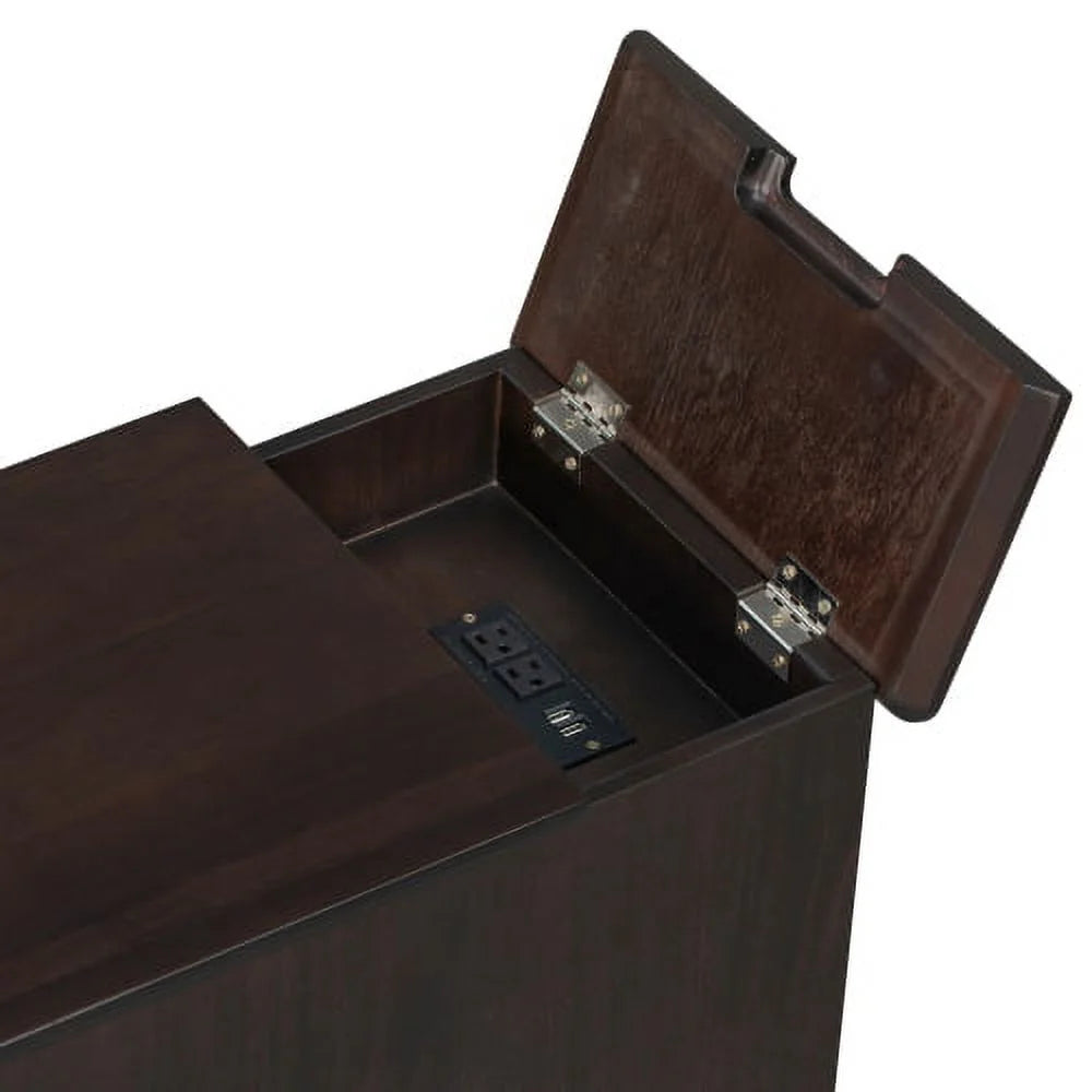 Antique Espresso End Table with USB Ports Drawer and Cup Holders G555681