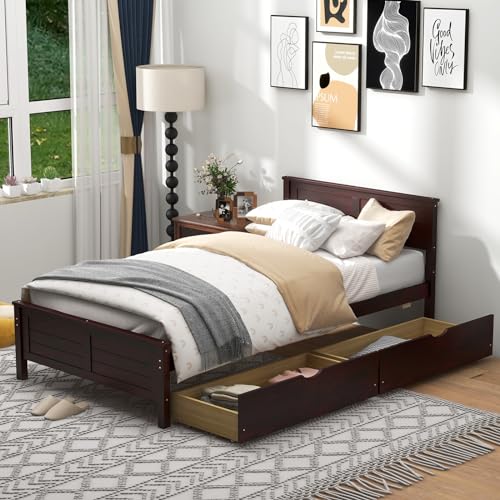 White Twin Size Bed Frame with 2 Drawers L7274