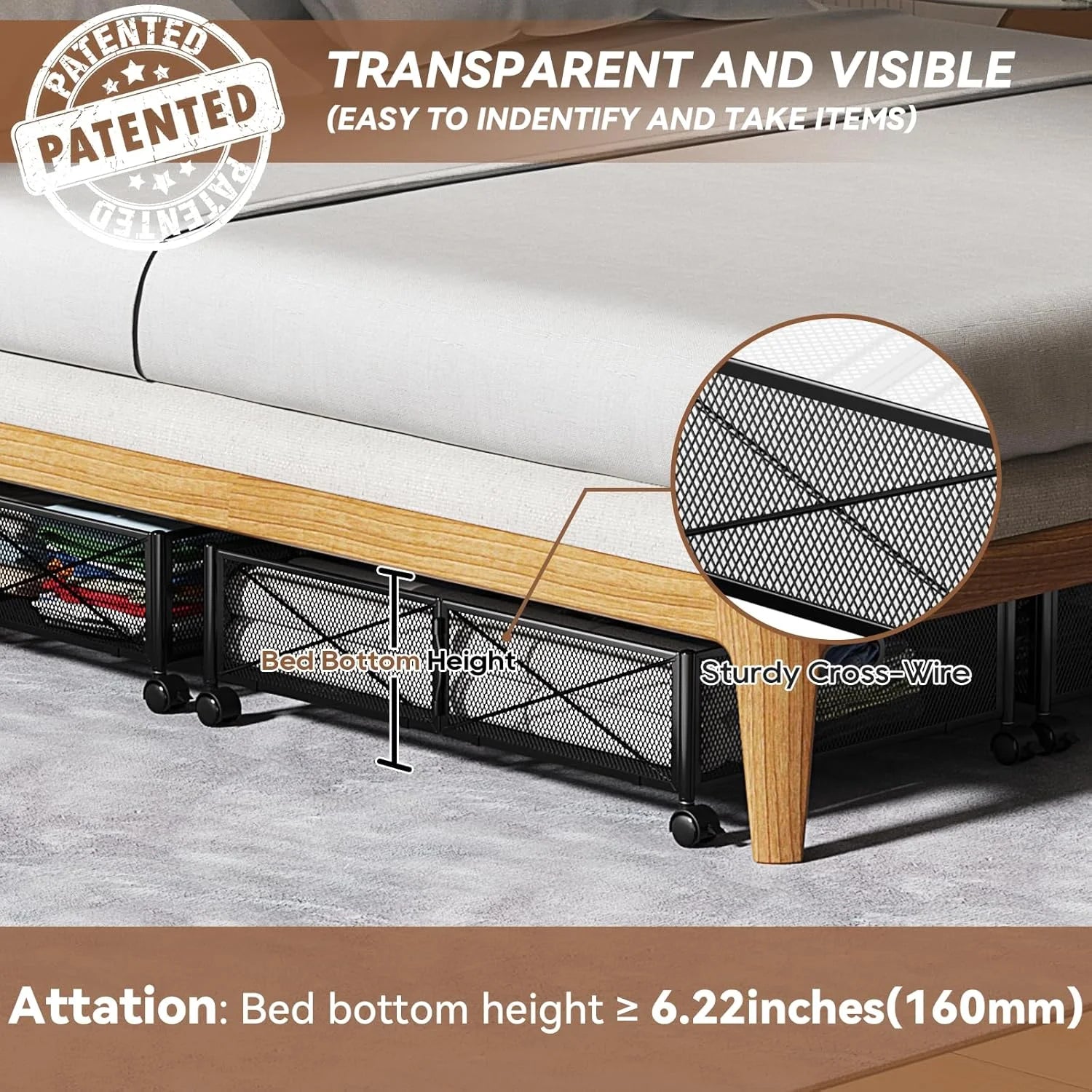 Under Bed Storage Containers with Wheels Metal Storage Containers -2PCK V580