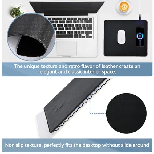 Black Leather Waterproof Large Desk Mat with Wireless Charger Z585194
