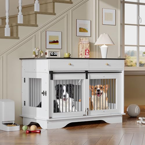 47" Grey Dog Crate Furniture with 2 Storage Draws U140411
