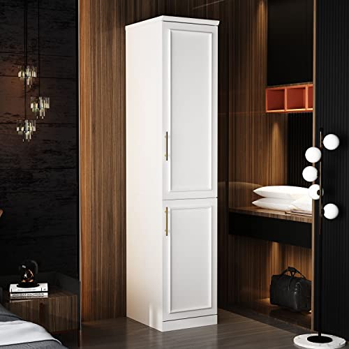 White 2 Door Tall Narrow Wardrobe Closet with Hanging Rod O897