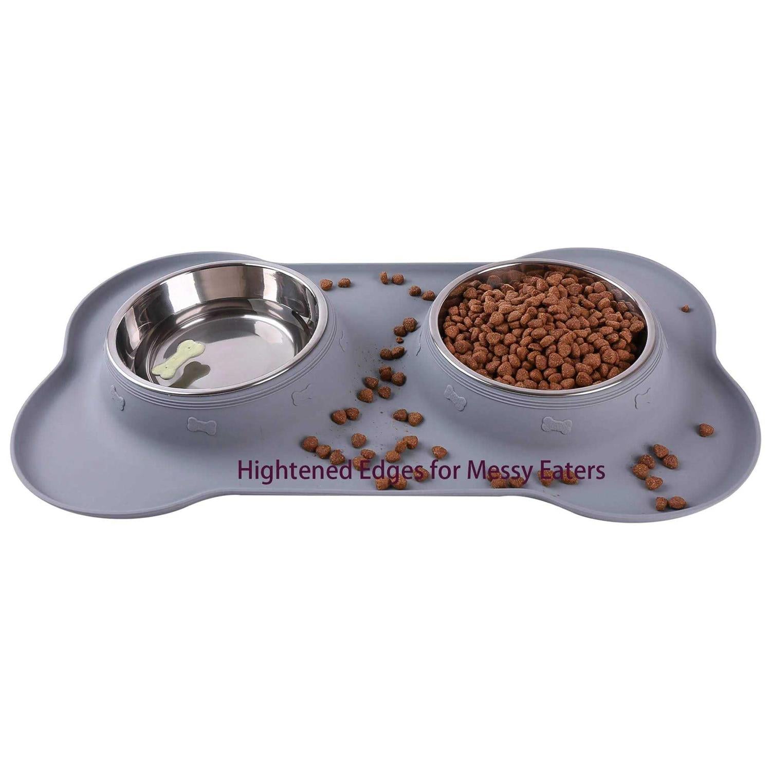 2 Stainless Steel Dog Bowl with Silicone Mat + Pet Food Scoop M59136
