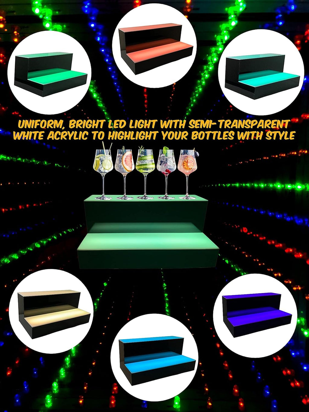 2 Step Multicolor LED Liquor Bottle Display Shelf 16 inch M505961