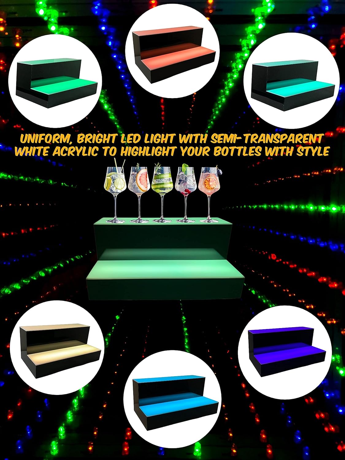 2 Step Multicolor LED Liquor Bottle Display Shelf 16 inch M505961