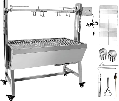 Stainless Steel Charcoal Spit Rotisserie Roaster Grill with Back Cover Guard and Baffle W769