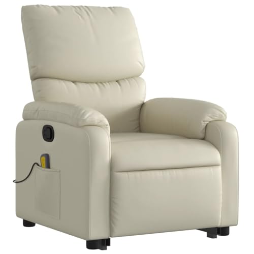 Cream Faux Leather Power Lift Massage Recliner Chair O6053