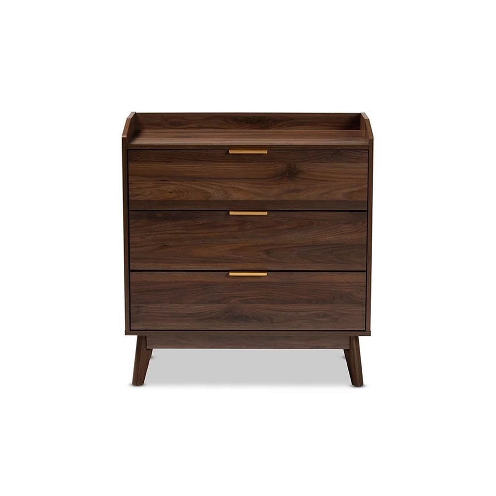 Walnut Brown 3-Drawer Wood Chest X694