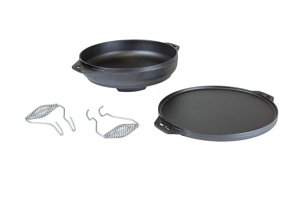 Five-Piece Cast Iron Set with Reversible Grill/Griddle 14 Inch and 6.8 Quart Bottom/Wok E638