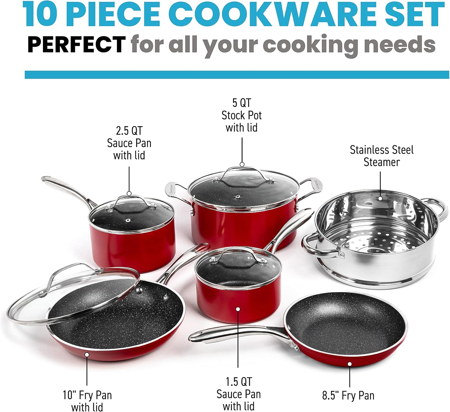 10pc Nonstick Granite Stone Cookware Set U3590