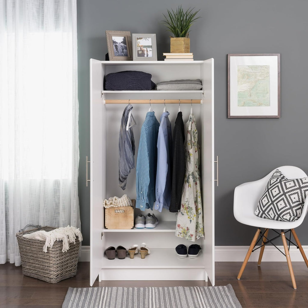 White Armoire Wardrobe with Hanging Rail W179
