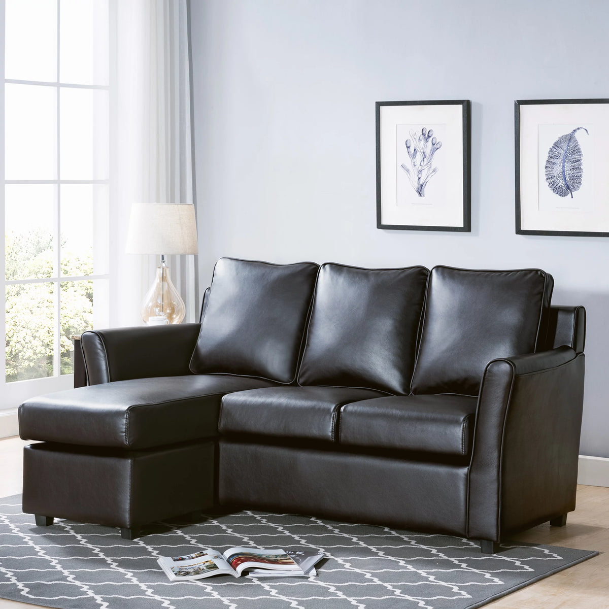Dark Gray Faux Leather Sectional Sofa H5668