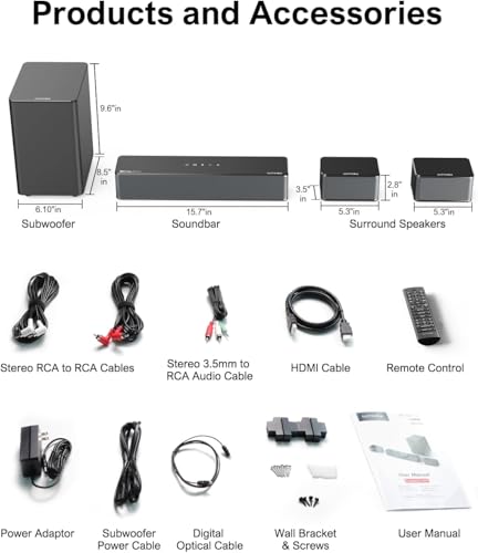 5.1CH Surround Sound Bar with Subwoofer, Dolby Atmos, 300W Q38503