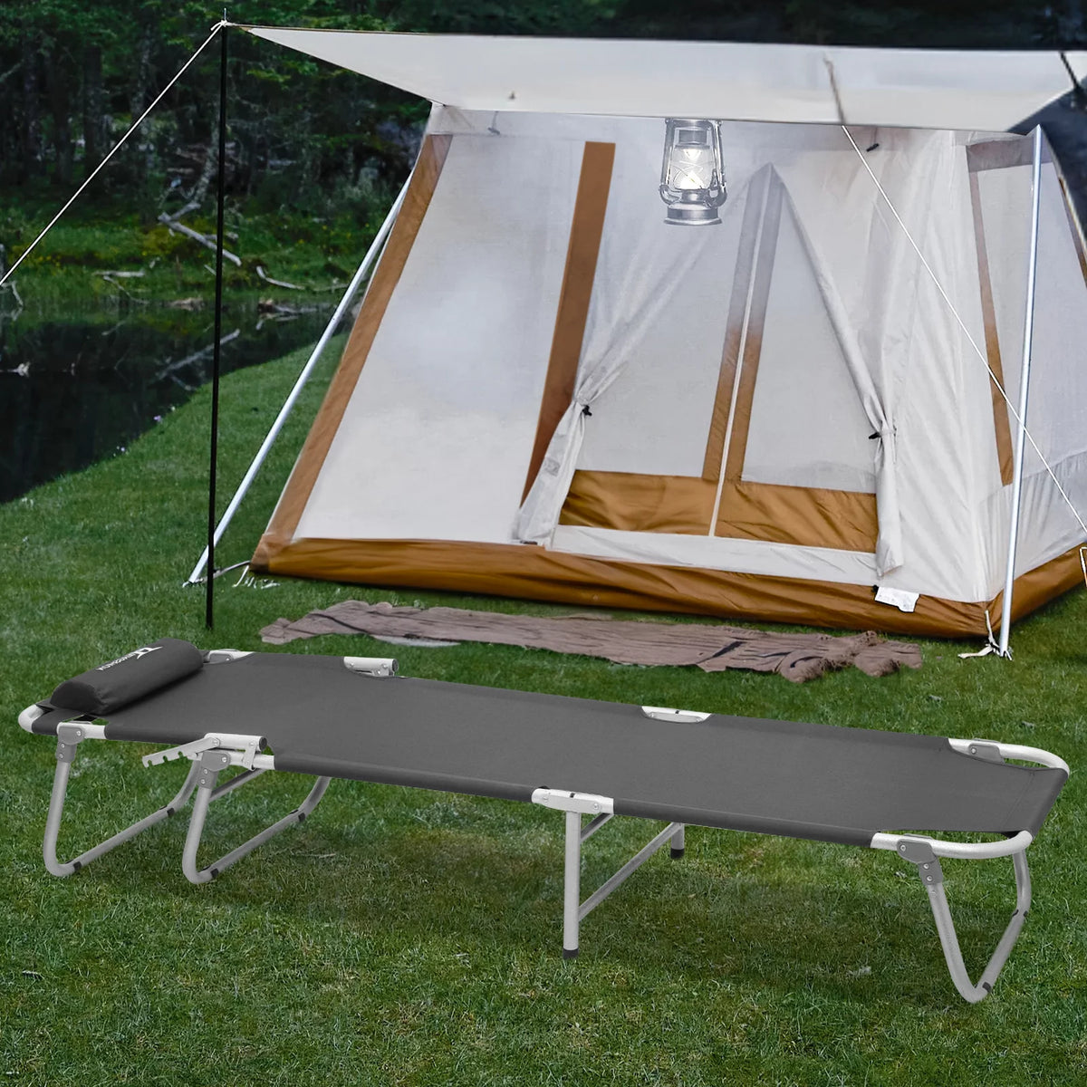 Black Portable Folding Camping Cot with Carry Bag P324
