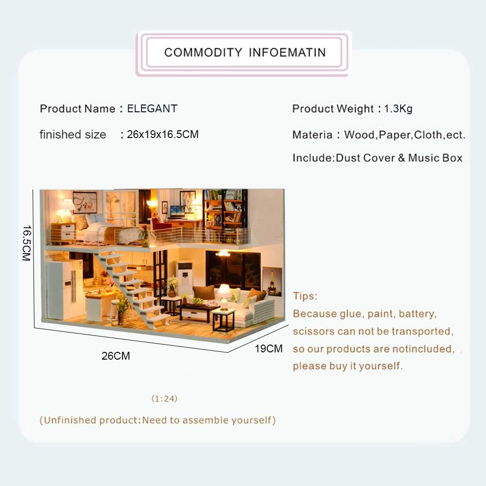 Dollhouse Miniature with Furniture, DIY Dollhouse Kit Y66102