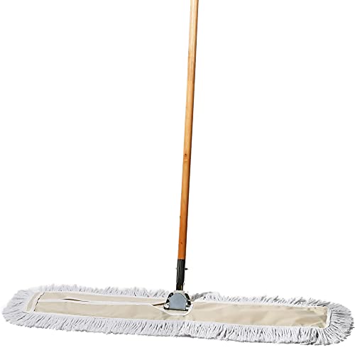 36 in. Cotton Reusable Dust Mop with Wooden Handle Z73395