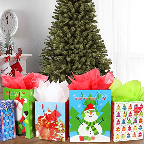 4 Extra Large 4 Large 4 Medium Christmas Print Gift Bags with Handles U763750