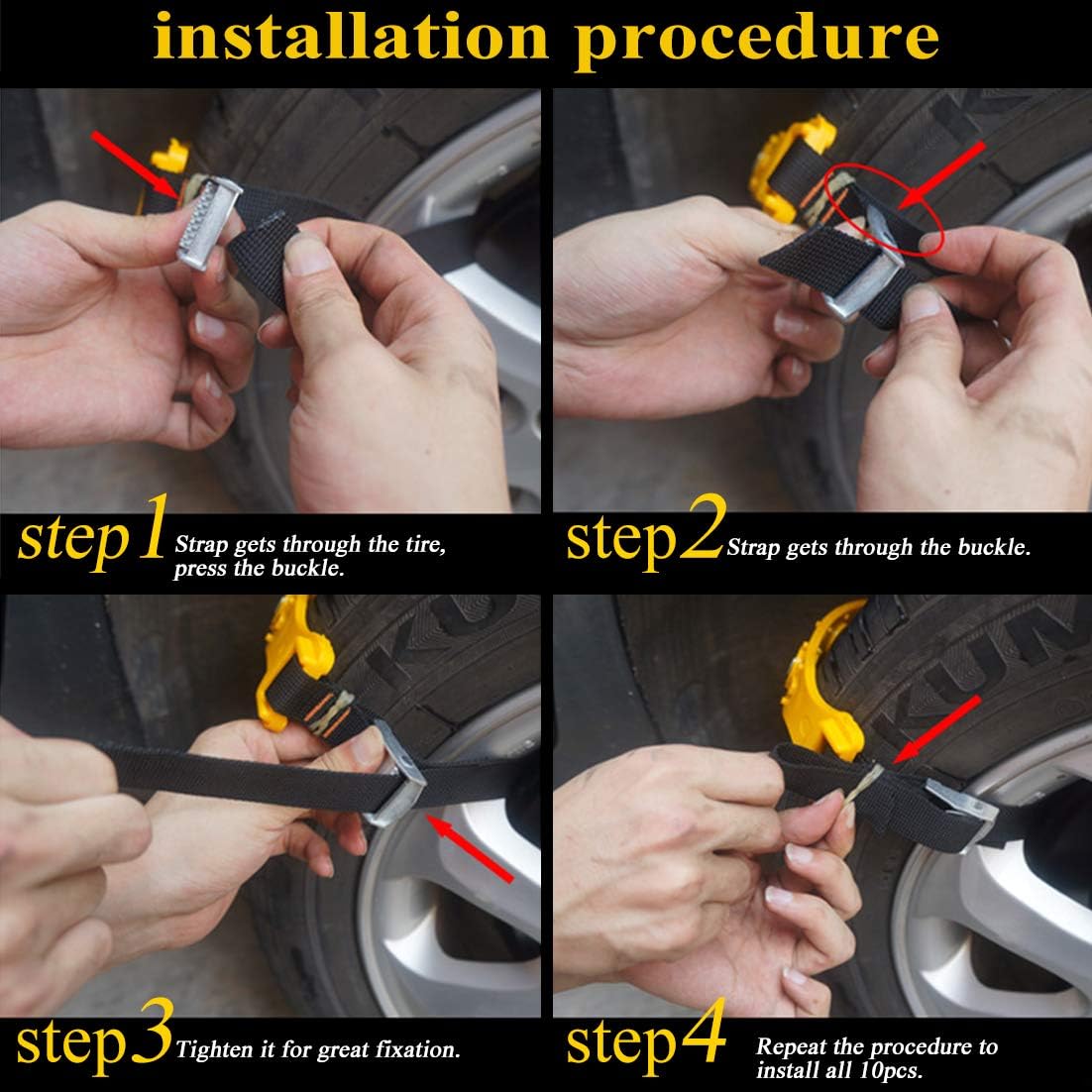10 Pcs Car Tire Chains for Snow Ice Mud U783997