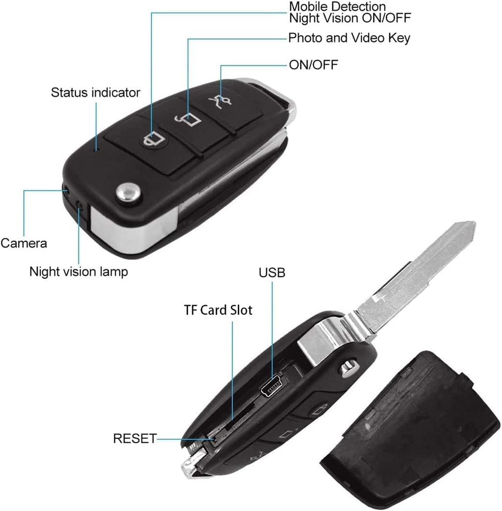 32g Car Key Spy Camera with IR Night Vision Motion Detection HD 1080P Pack of 2 Q774102