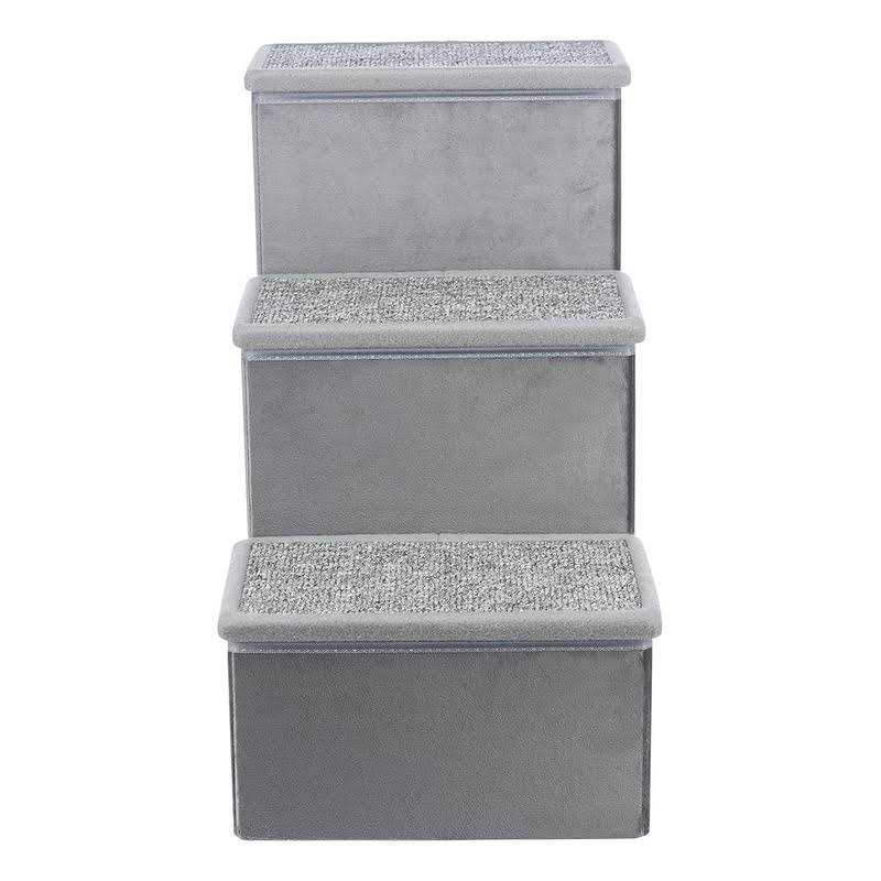 Velour Foldable 3-Step Pet Stairs with Storage I8163