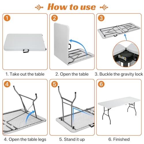 White 6 Foot Heavy Duty Plastic Folding Table M597134