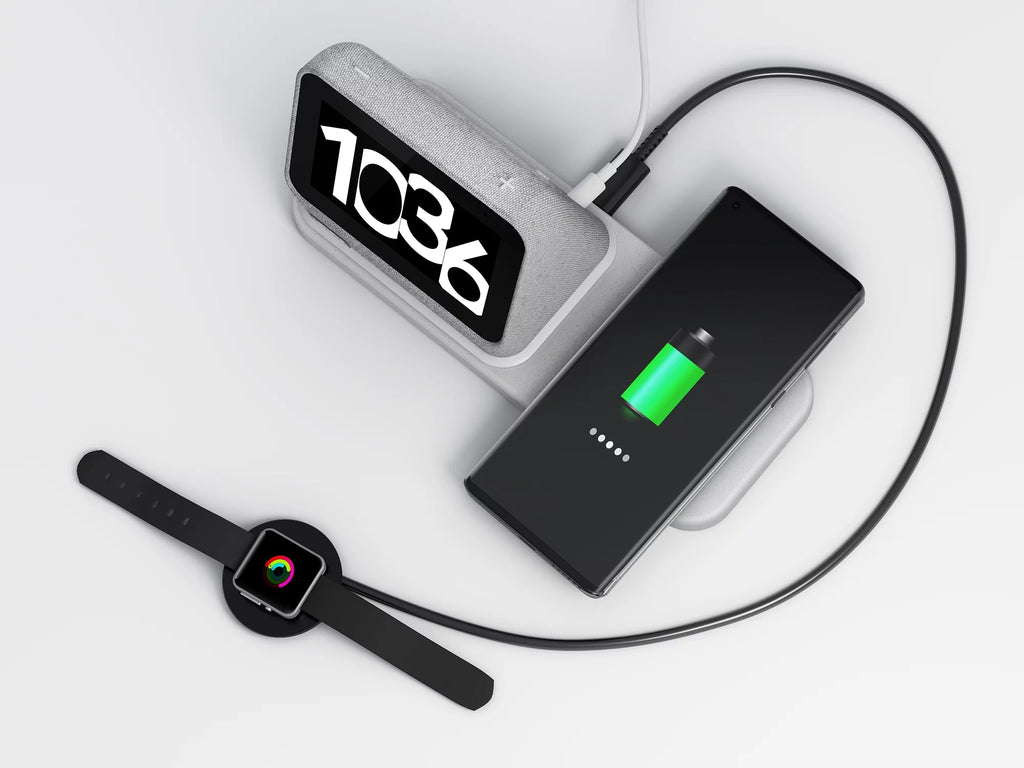 Heather Grey Smart Clock with Wireless Charging Dock P76808