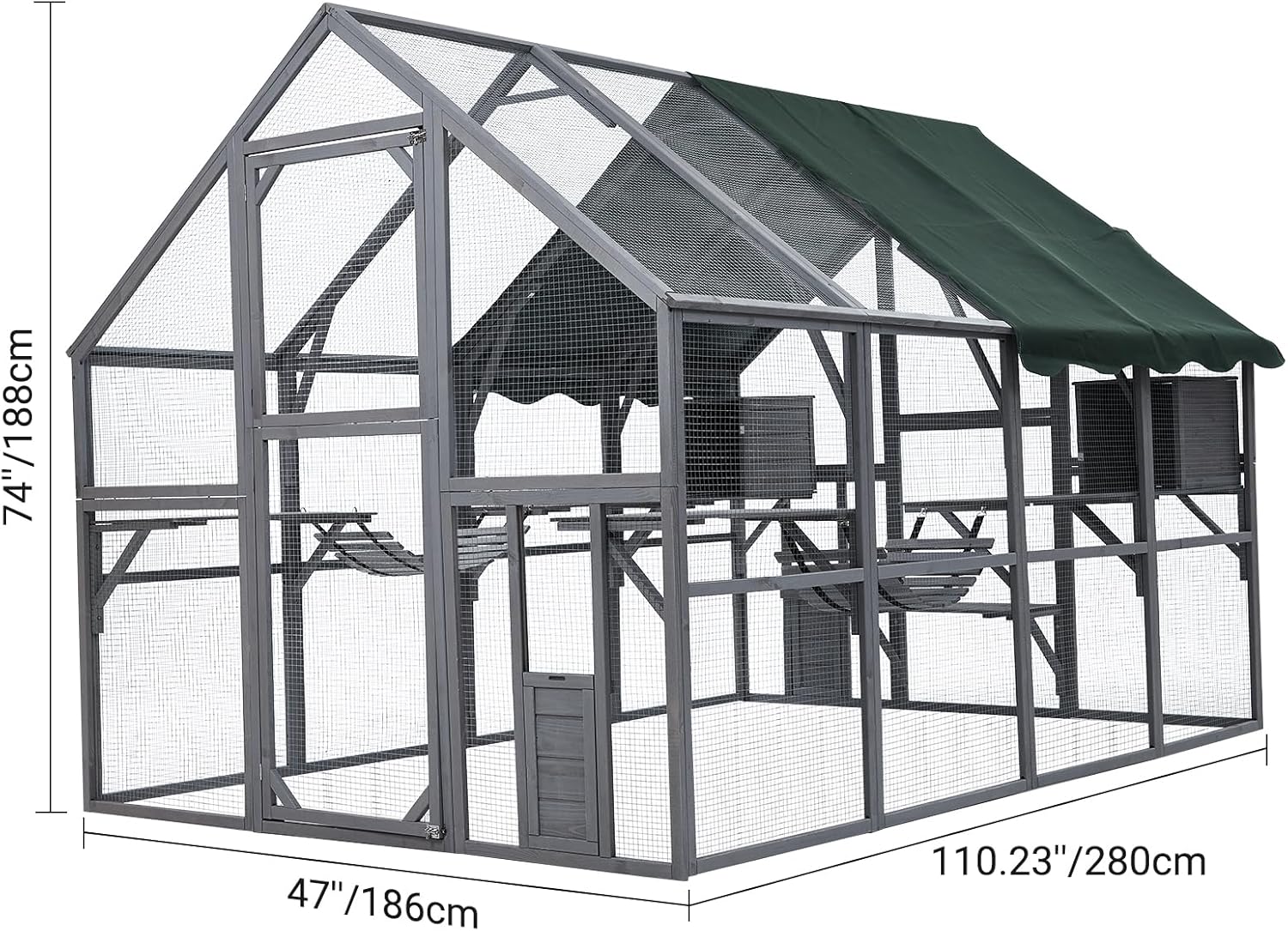 Large 3-Tier Outdoor Cat House with 2 Lockable Cat Doors and a Walk in Door Y1974