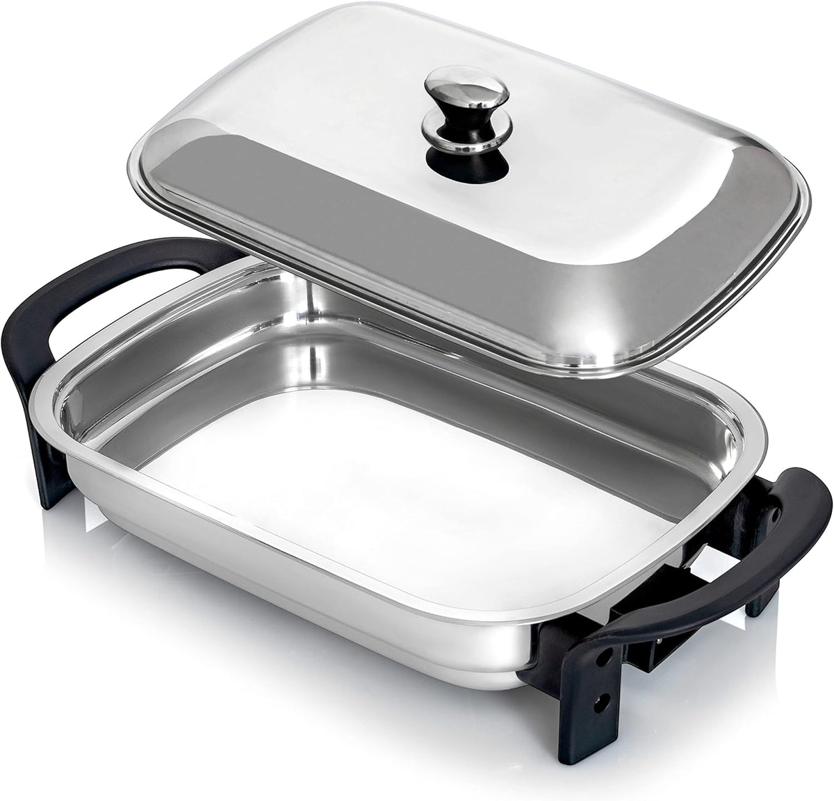 16-Inch Rectangular Stainless Steel Electric Skillet with Lid B873
