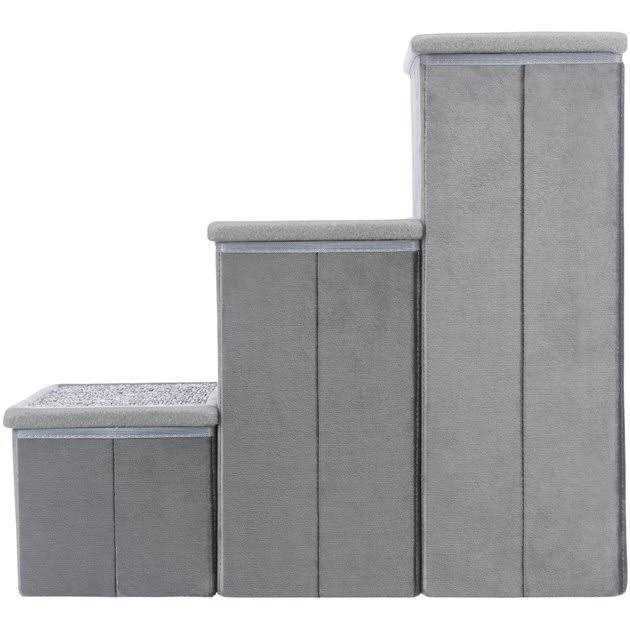 Velour Foldable 3-Step Pet Stairs with Storage I8163